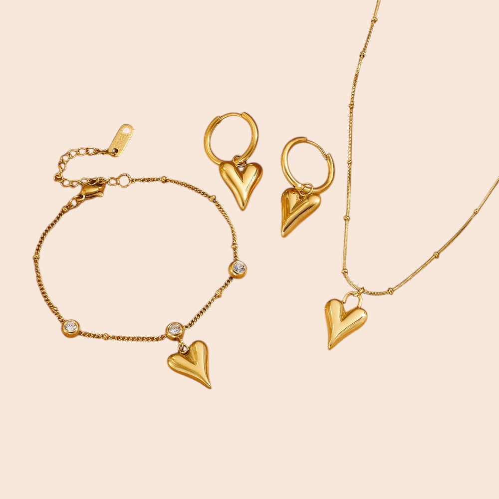 Golden Heart Necklace & Earring Set