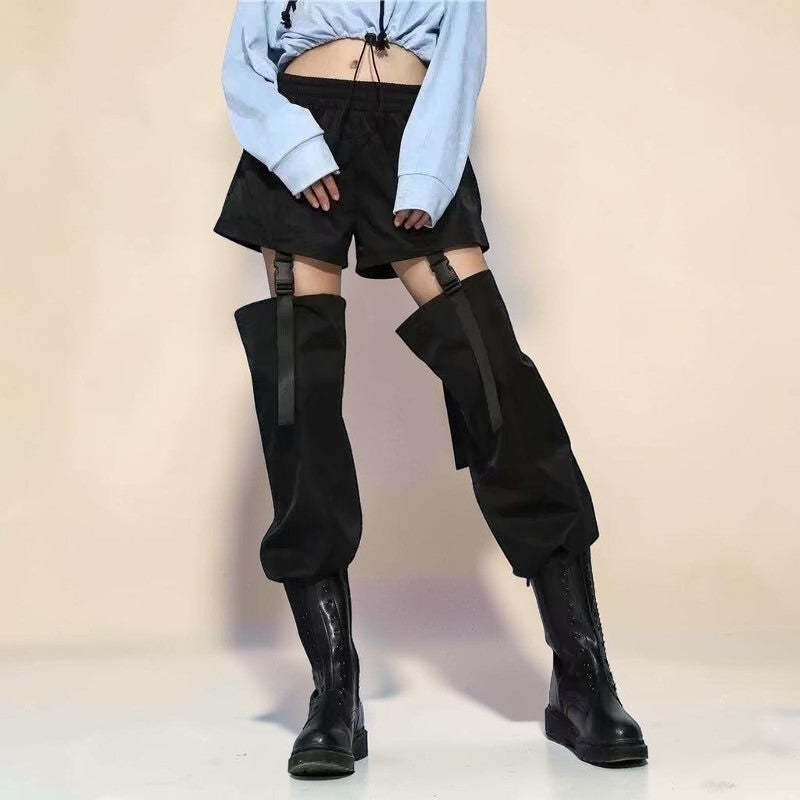 Pants Adjustable Buckle Hip Hop spring Women Black