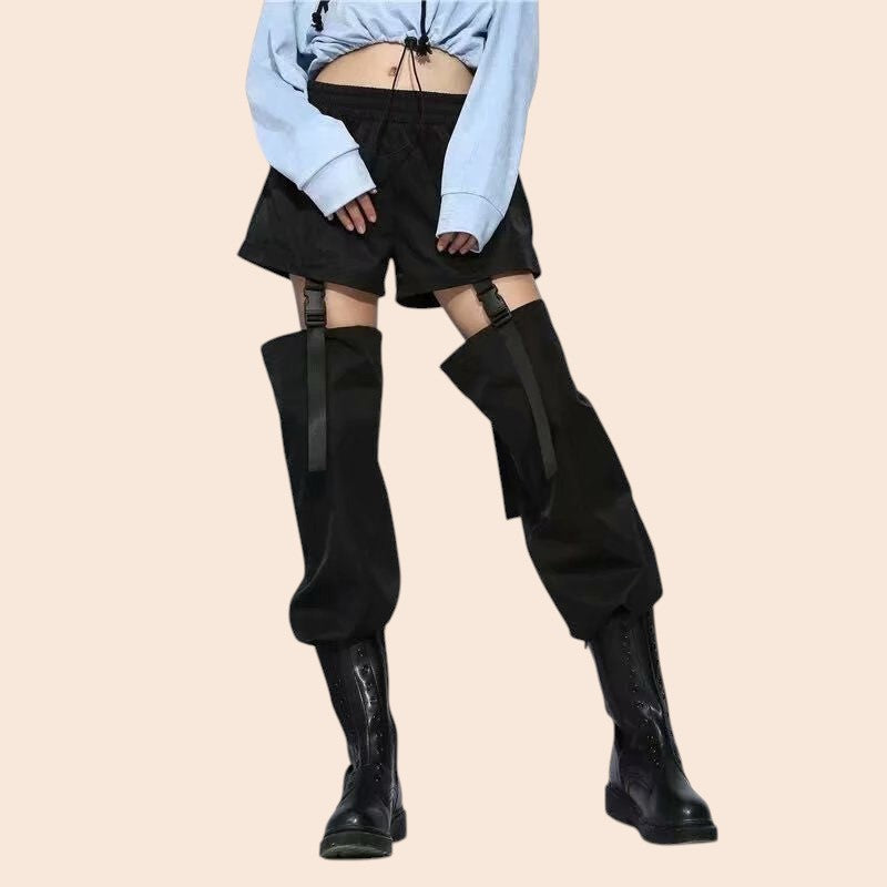 Pants Adjustable Buckle Hip Hop spring Women Black