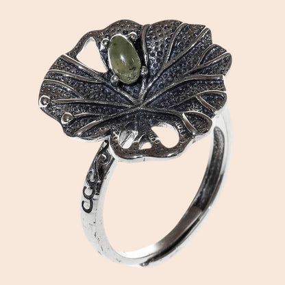 Vintage Lotus Leaf Sterling Silver Ring – Nature Inspired Elegance