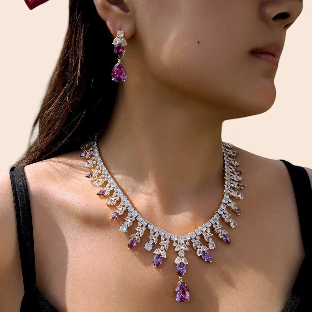 Amethyst Waterdrop Crystal Jewelry Set