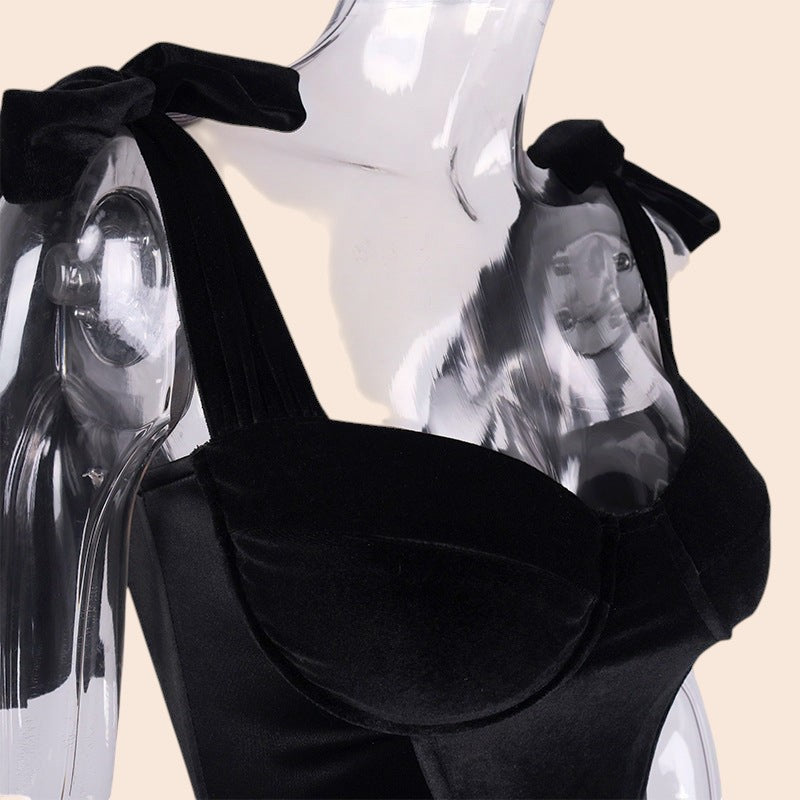 Velvet Bow Strap Corset Top