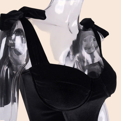 Velvet Bow Strap Corset Top