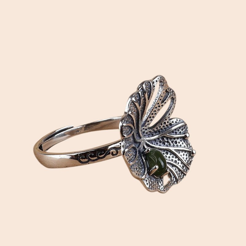 Vintage Lotus Leaf Sterling Silver Ring – Nature Inspired Elegance