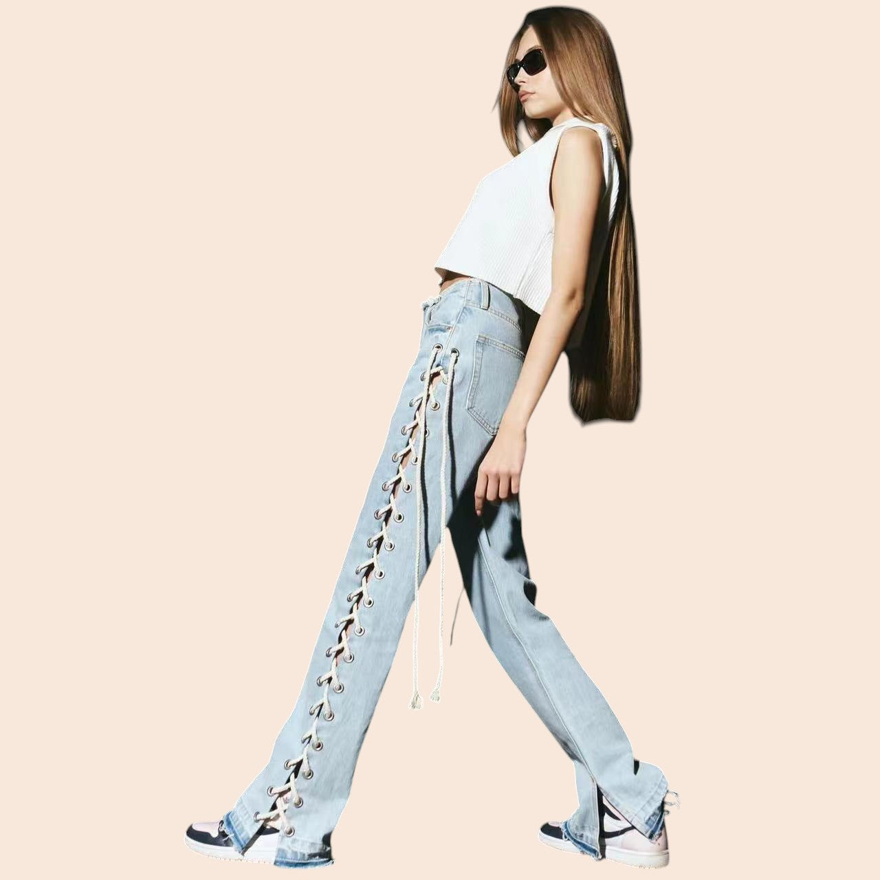 Lace-Up Wide Leg Jeans – Street Luxe Denim