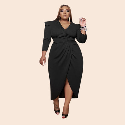 Plus Size Elegant Wrap Midi Dress