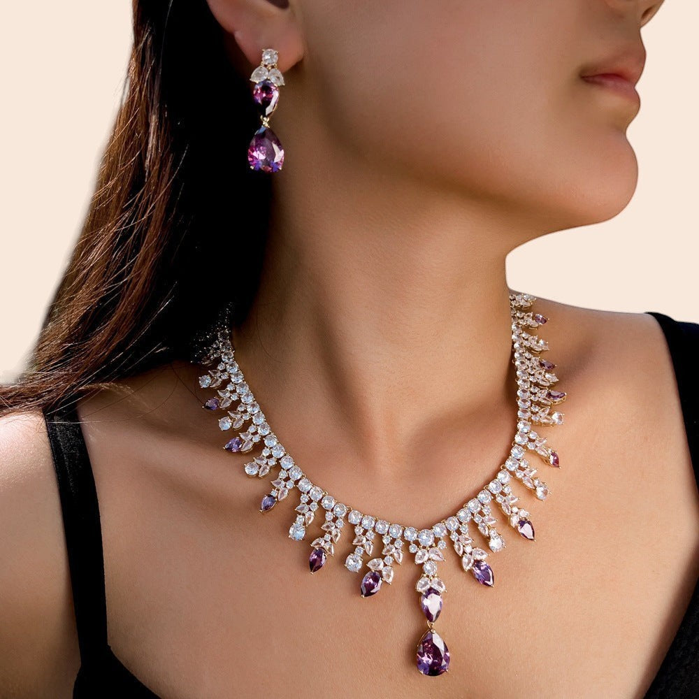 Amethyst Waterdrop Crystal Jewelry Set