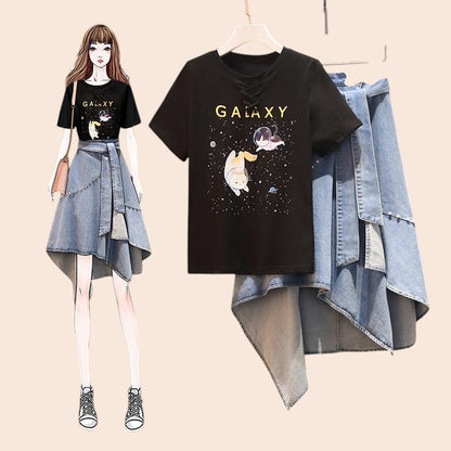 Western-Inspired Denim Two-Piece Skirt Set