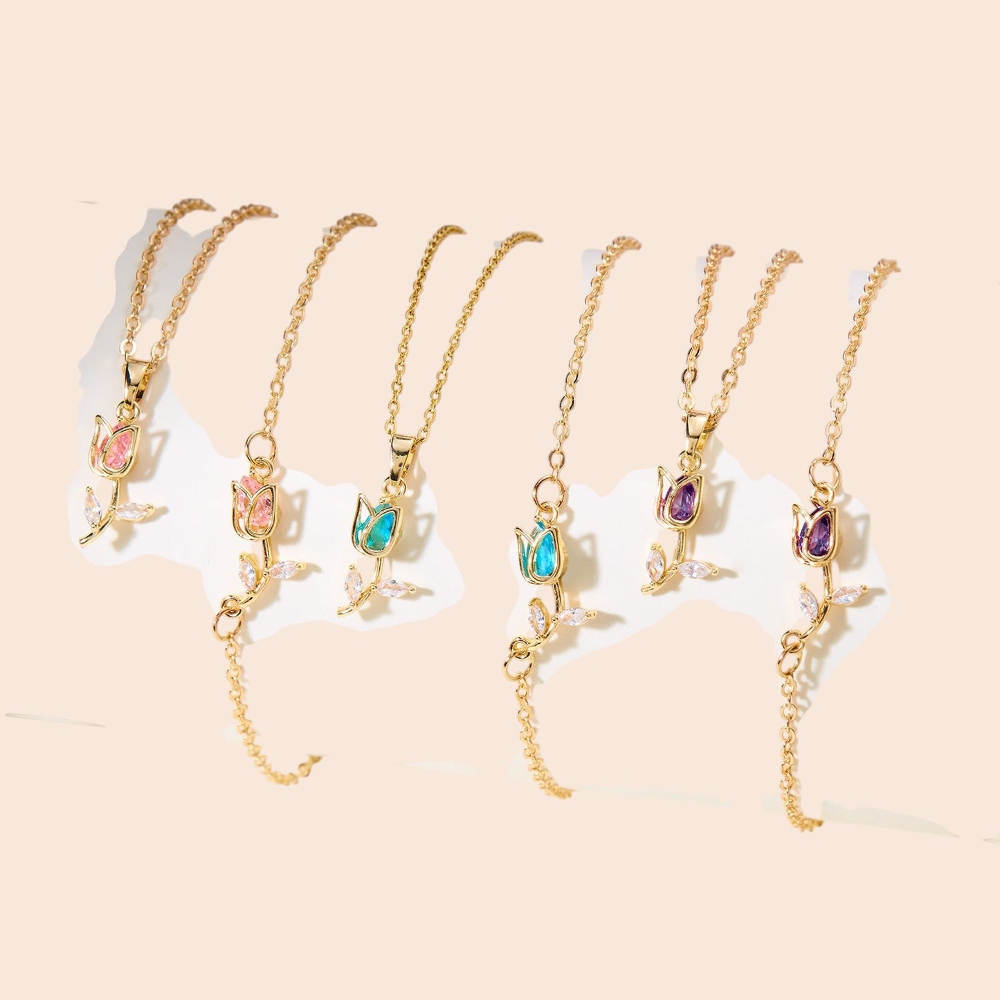 Elegant Tulip Crystal Necklace & Bracelet Set