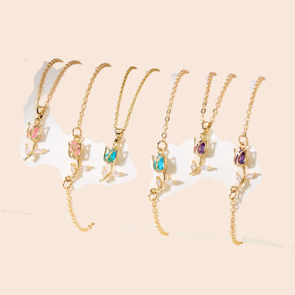 Elegant Tulip Crystal Necklace & Bracelet Set
