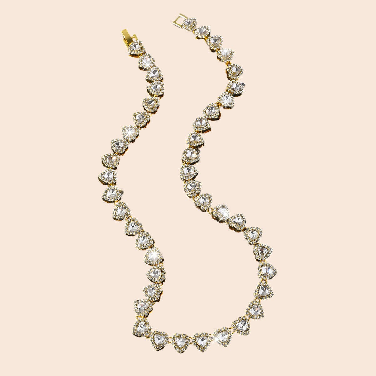 Luxury Heart Crystal Cuban Chain Set