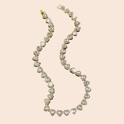 Luxury Heart Crystal Cuban Chain Set