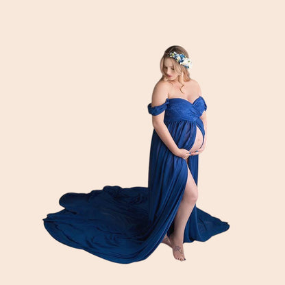 Elegant Off-Shoulder Maternity Maxi Dress