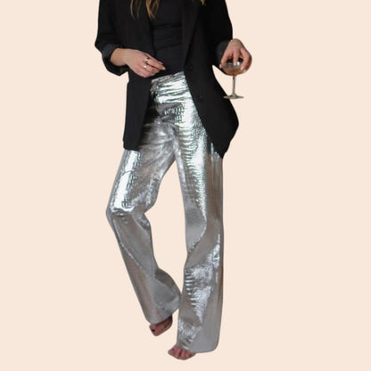Metallic Straight-Leg Pants – Statement Street Luxe