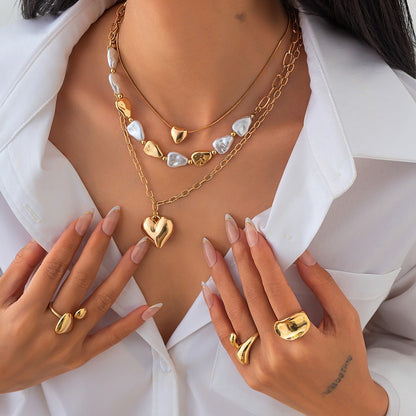 Layered Heart & Pearl Pendant Necklace