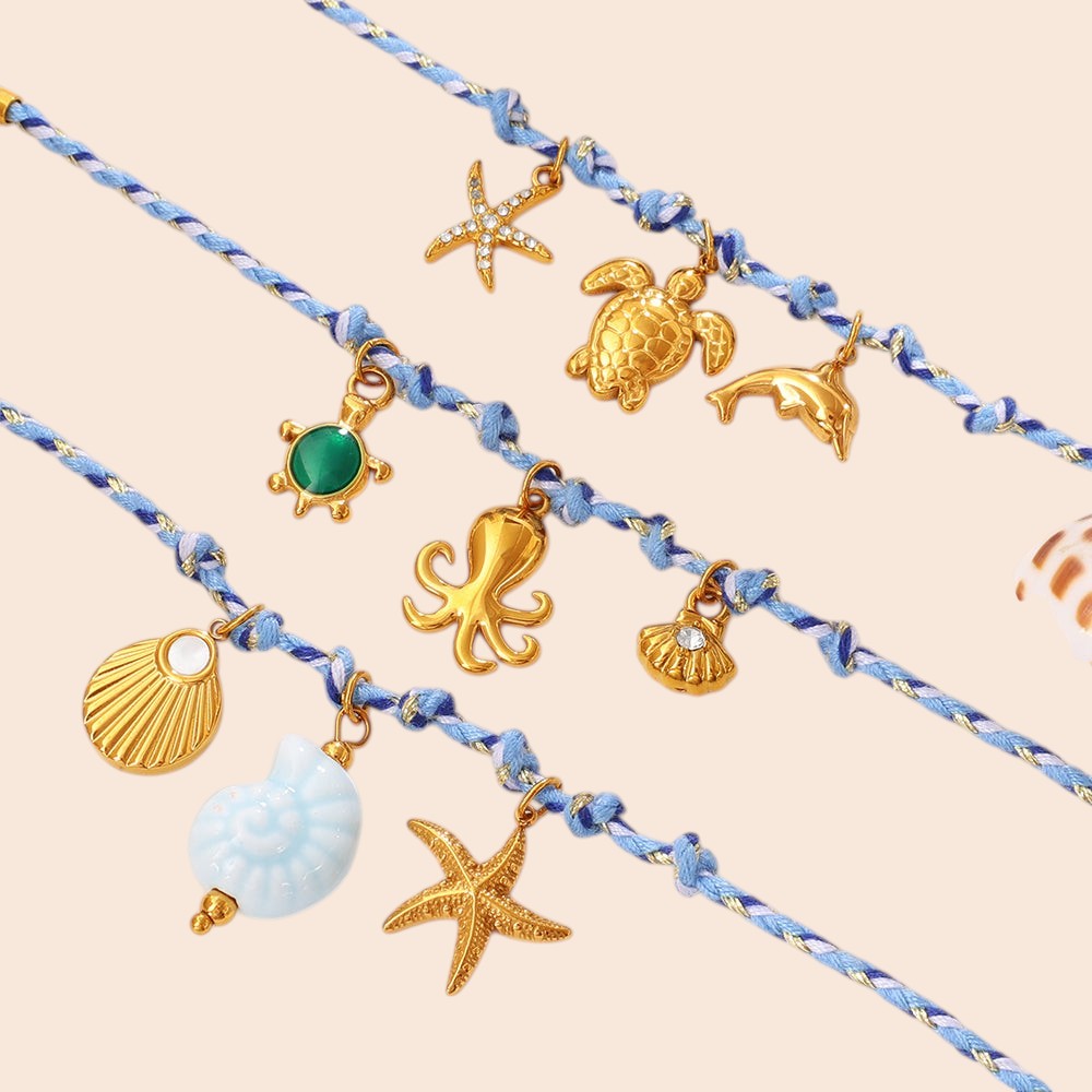 Ocean Charm Braided Necklace & Bracelet Set