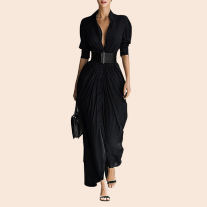 Elegant Belted Lapel Maxi Shirt Dress