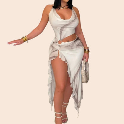 Asymmetrical Cutout High-Slit Maxi Dress