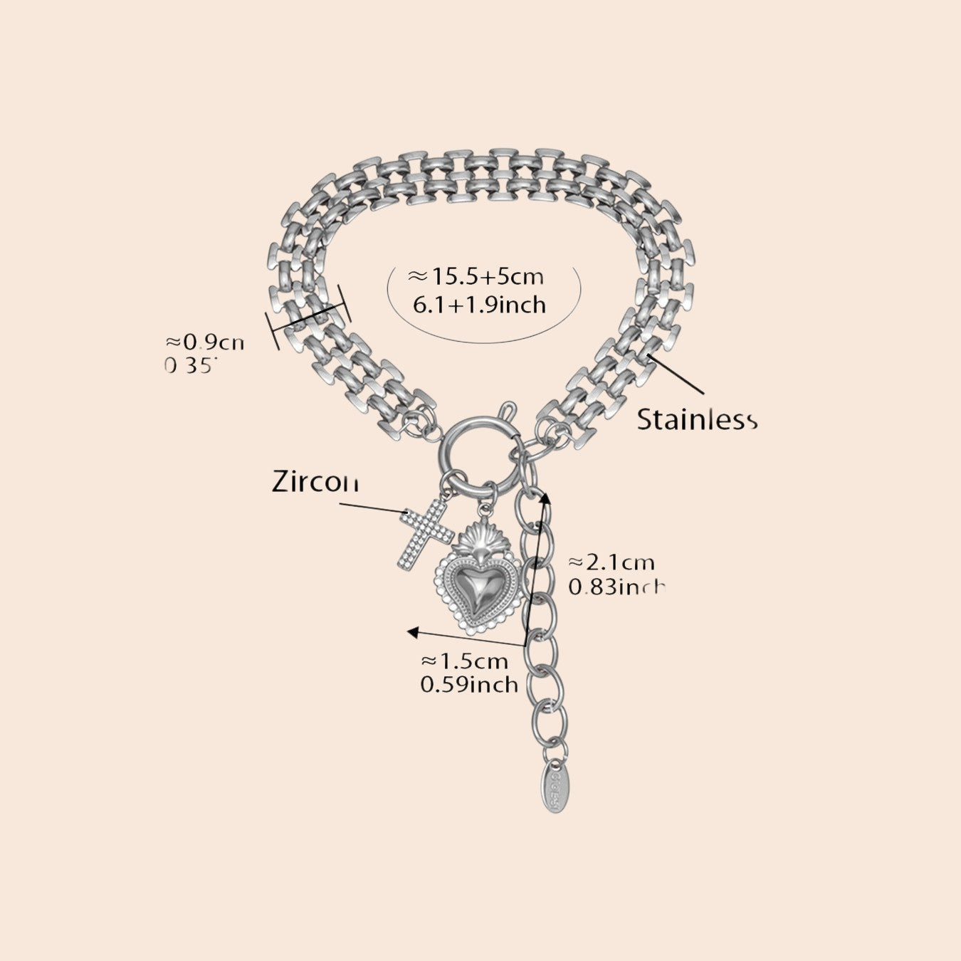 Luxe Heart Charm Zircon Jewelry Set