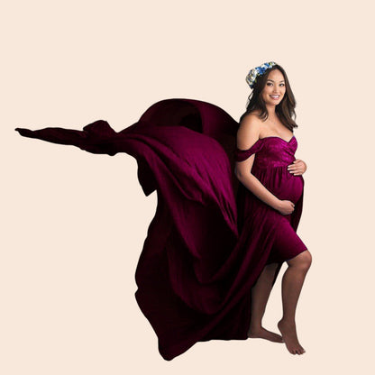 Elegant Off-Shoulder Maternity Maxi Dress