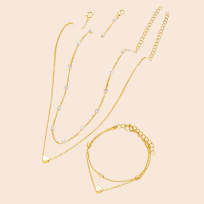 Layered Pearl Heart Jewelry Set – Minimal Luxe Romance