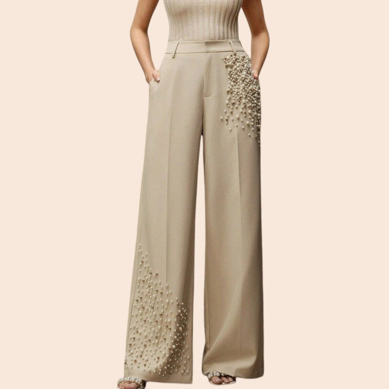 Pearl Embellished Wide-Leg Pants – Luxe Elegance Edition