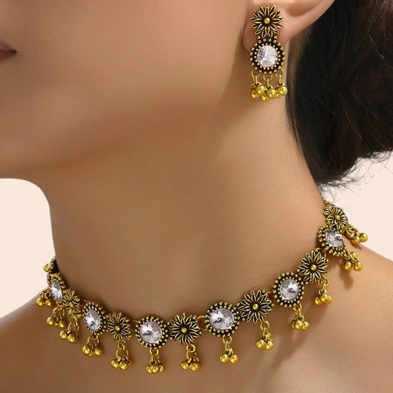 Vintage Floral Crystal Necklace & Earring Set