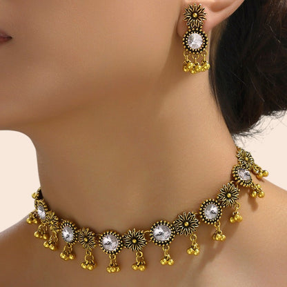 Vintage Floral Crystal Necklace & Earring Set