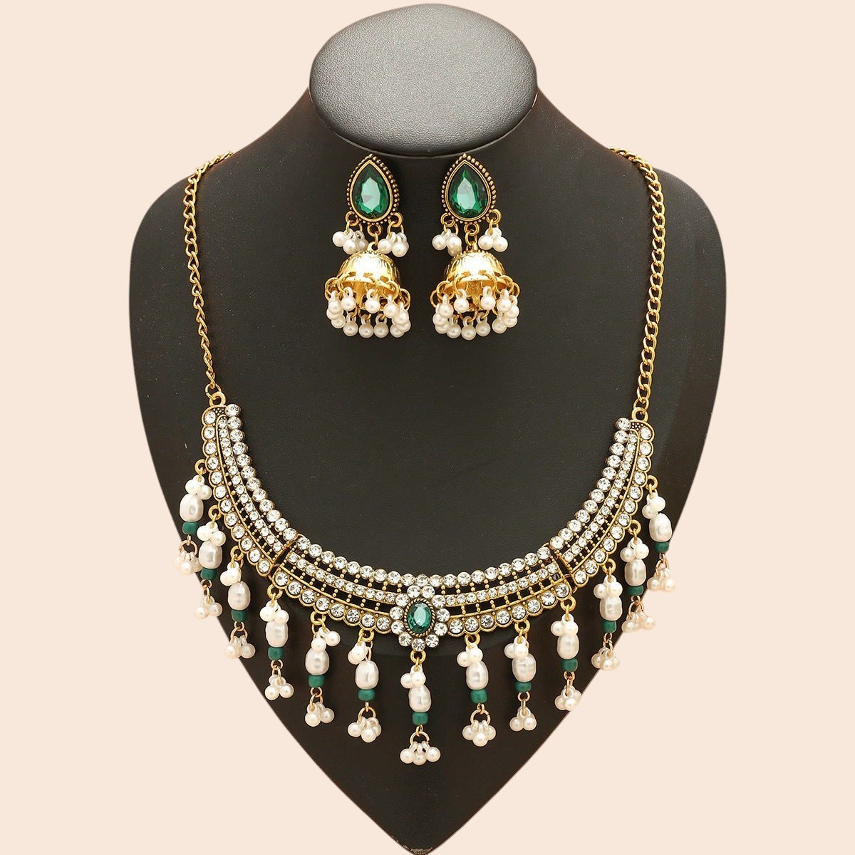 Vintage Pearl Flower Statement Necklace & Earring Set