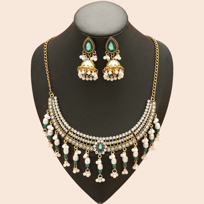 Vintage Pearl Flower Statement Necklace & Earring Set