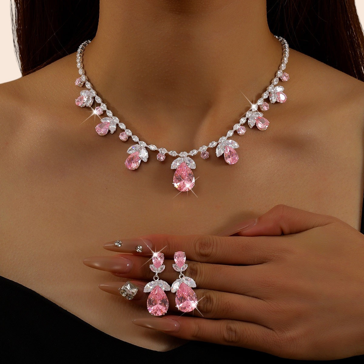 Sparkling Zircon Crystal Jewelry Set