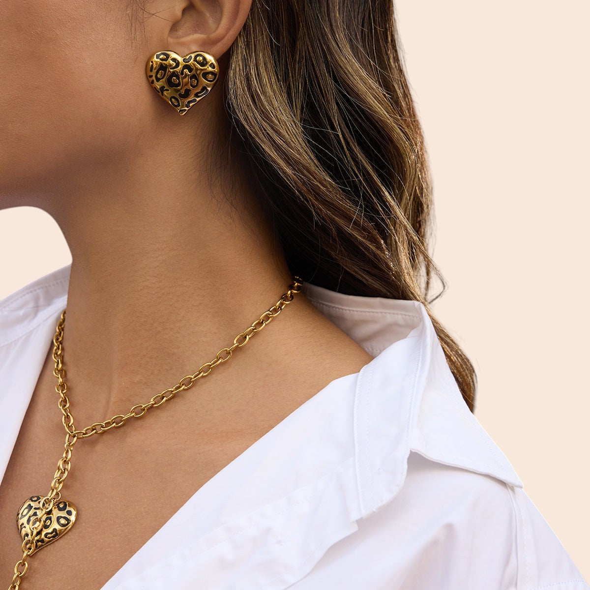 Leopard Heart Necklace & Earring Set