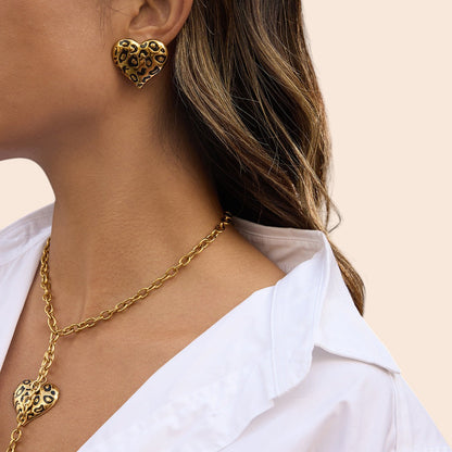 Leopard Heart Necklace & Earring Set