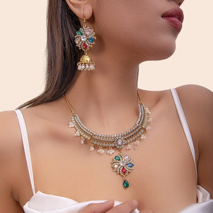 Vintage Pearl Flower Statement Necklace & Earring Set