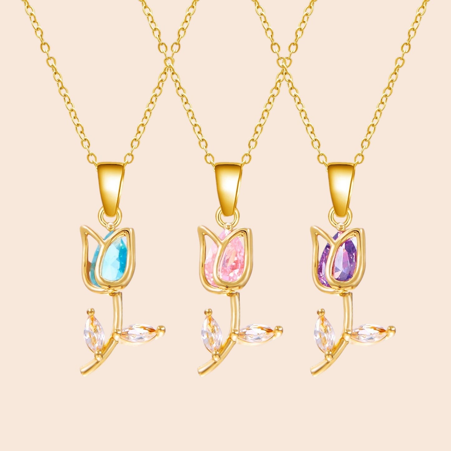 Elegant Tulip Crystal Necklace & Bracelet Set