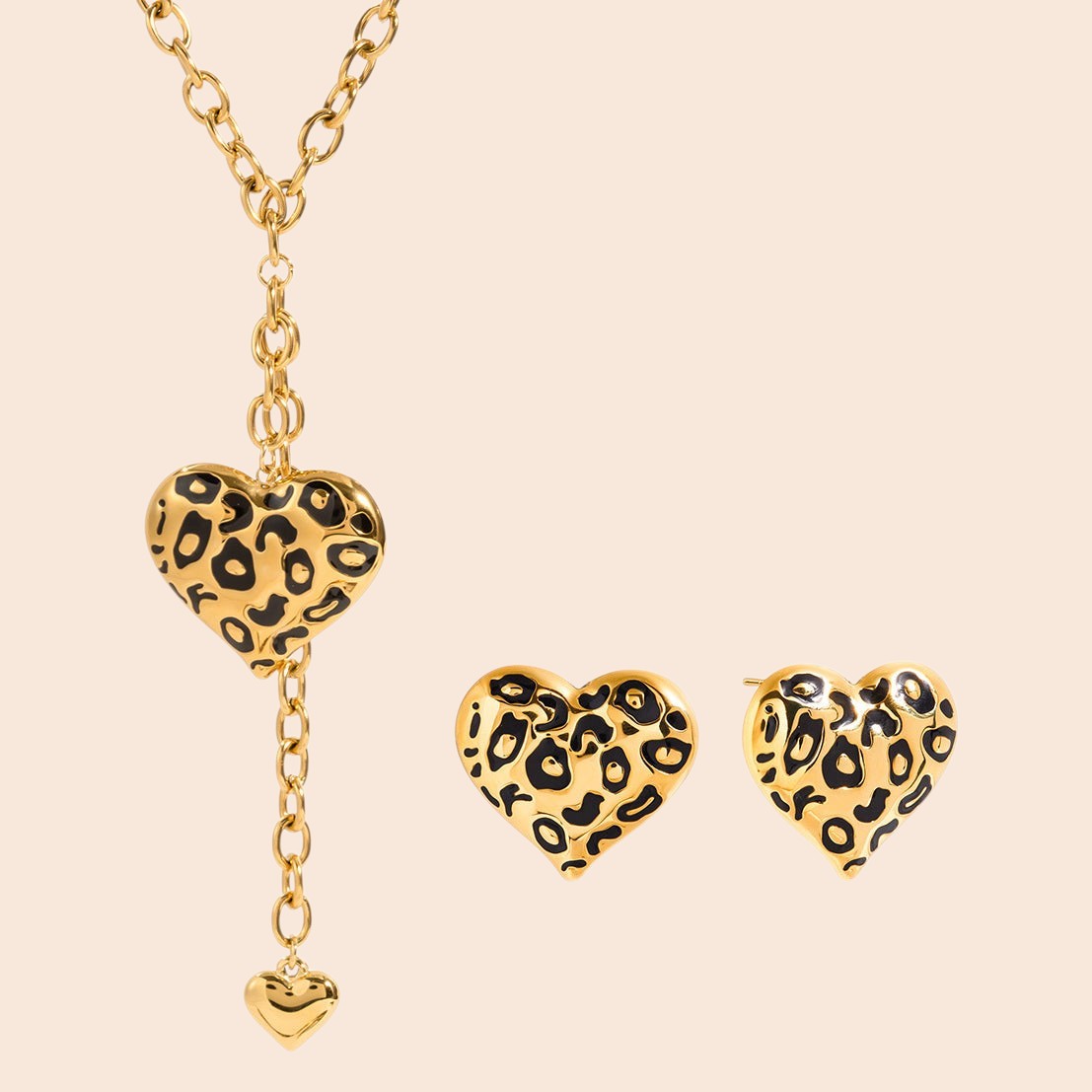 Leopard Heart Necklace & Earring Set
