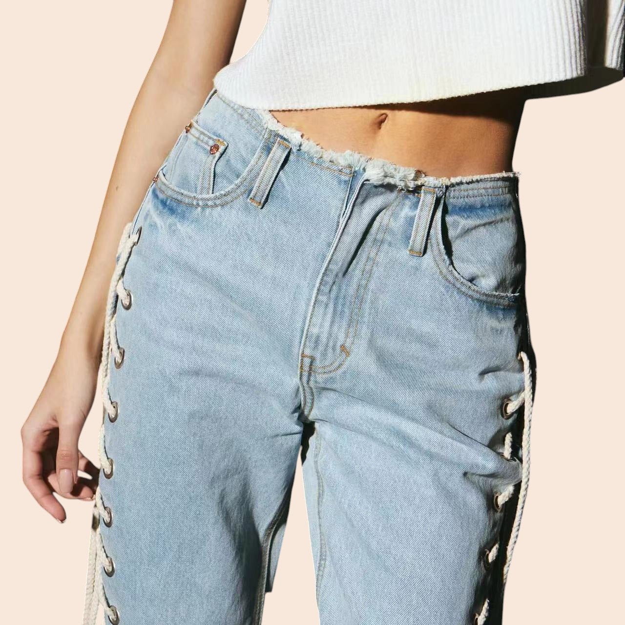 Lace-Up Wide Leg Jeans – Street Luxe Denim