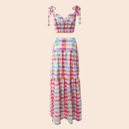 Pastel Plaid Crop Top & Maxi Skirt Set