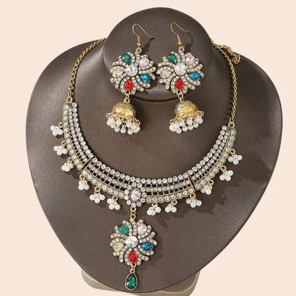 Vintage Pearl Flower Statement Necklace & Earring Set