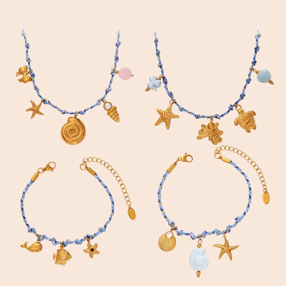 Ocean Charm Braided Necklace & Bracelet Set