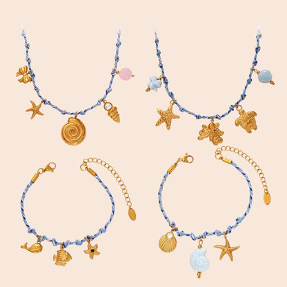 Ocean Charm Braided Necklace & Bracelet Set