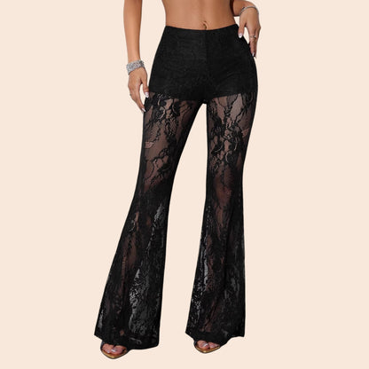Sheer Lace Flared Pants