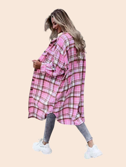 Oversized Plaid Cardigan Shirt – Cozy Street Luxe Edition