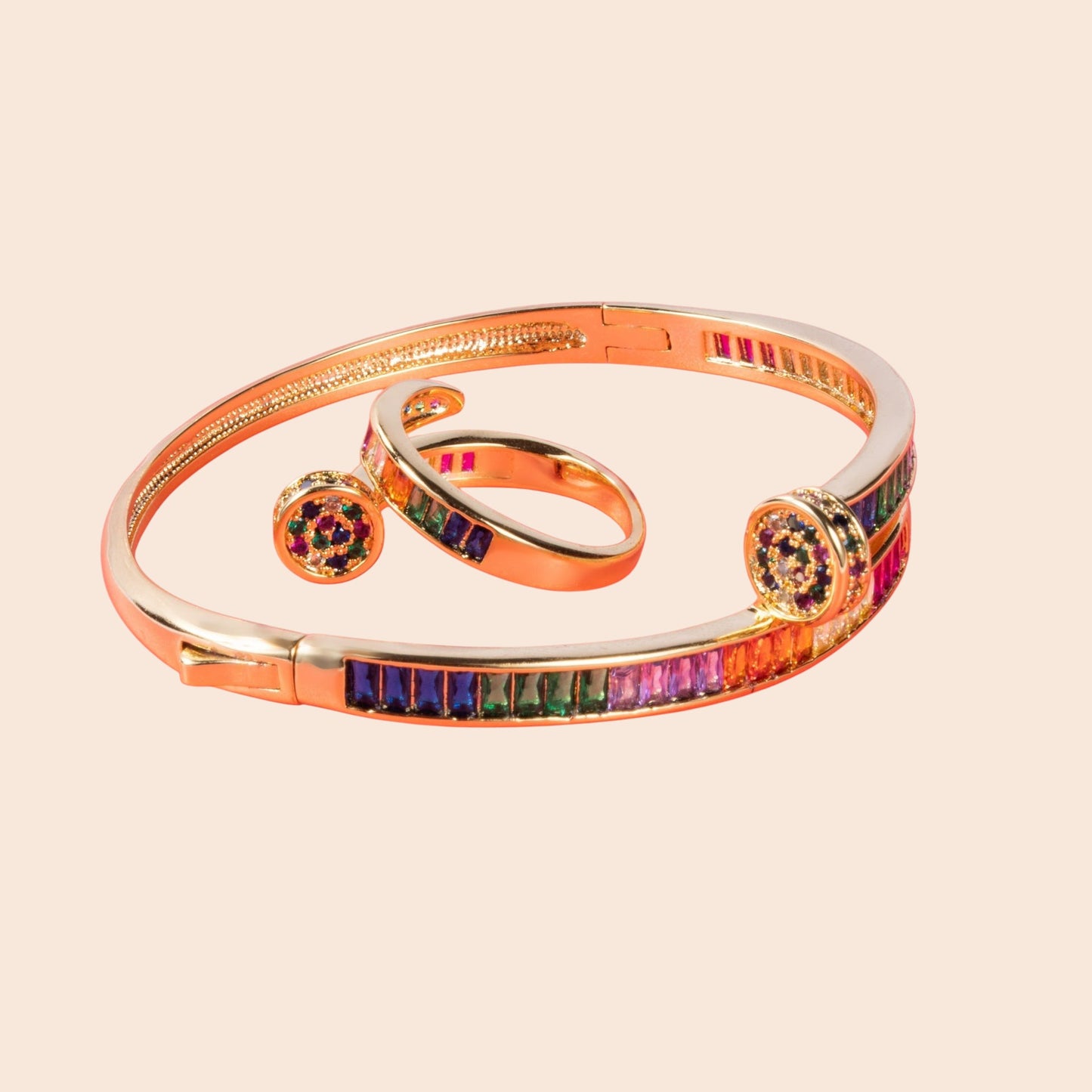 Rainbow Luxe Crystal Bracelet & Ring Set  Description: