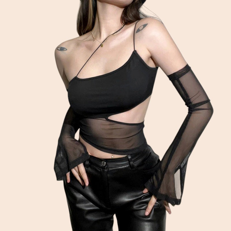 Midnight Mesh Asymmetrical Top