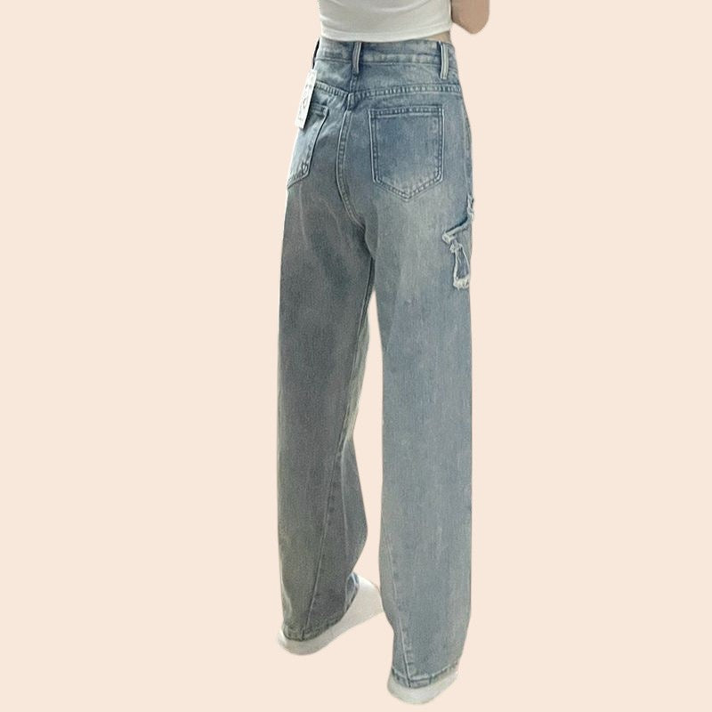 Star Patch High-Waist Straight Leg Jeans