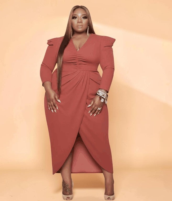 Plus Size Elegant Wrap Midi Dress