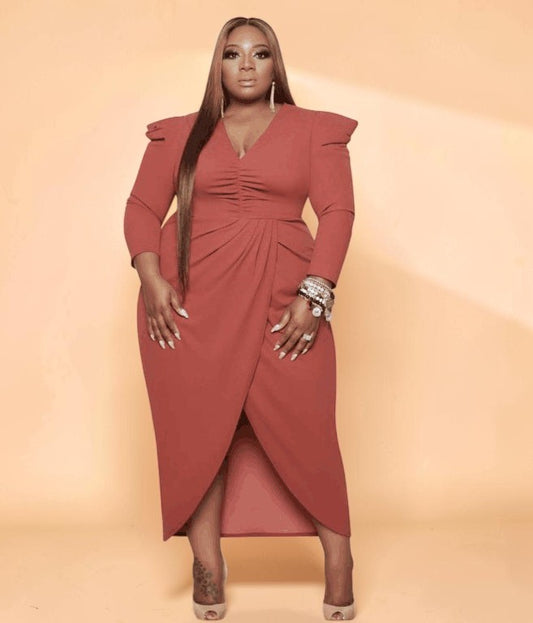 Plus Size Elegant Wrap Midi Dress