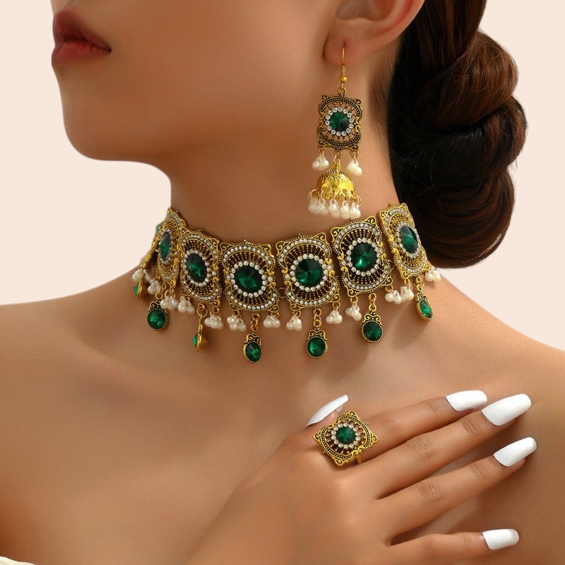 Vintage Pearl Flower Statement Necklace & Earring Set