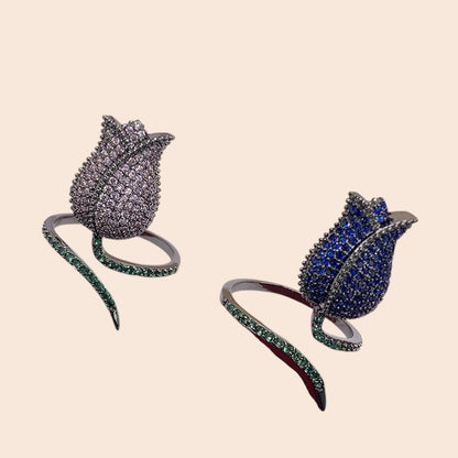 Crystal Bloom Adjustable Ring – Romantic Floral Elegance